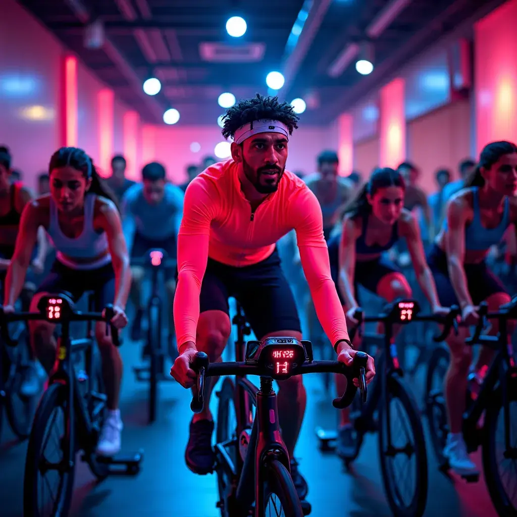 Pantalla mostrando zonas de frecuencia cardíaca durante una clase de spinning.